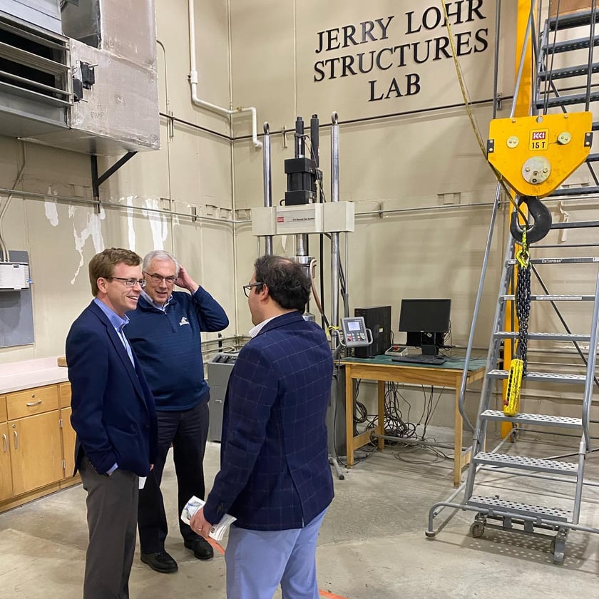 Johnson in Lohr lab with President Dunn