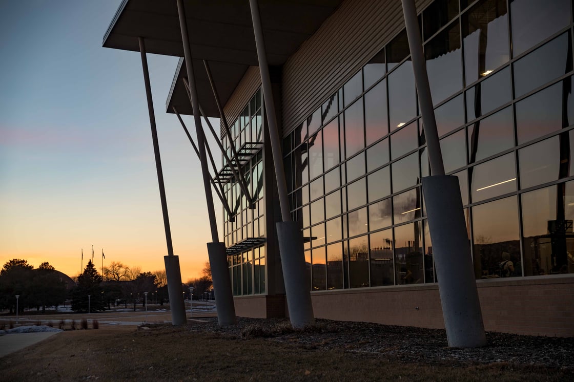 Miller Wellness Center building exterior at sunset